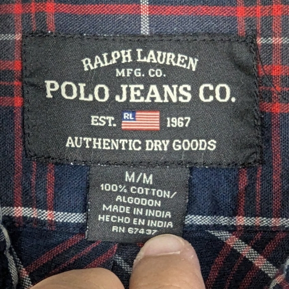 Ralph Lauren Polo Jeans Co Size Medium Button Down Shirt Navy/Red Diagonal - Picture 6 of 9